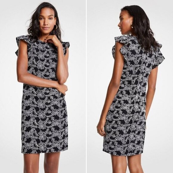 Ann Taylor Contrast Floral Lace Shift Dress Size 6 Flutter Sleeves - Picture 1 of 8